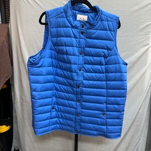 Isaac Mizrahi Reversible Womens Blue‎ Puffer Vest Sleeveless Full Button 2X 2XL